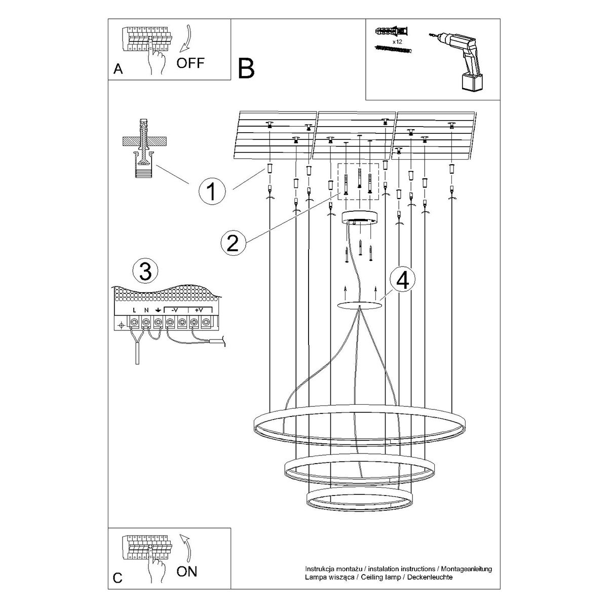 Candelabru RIO 3 55/78/110 negru 3000K