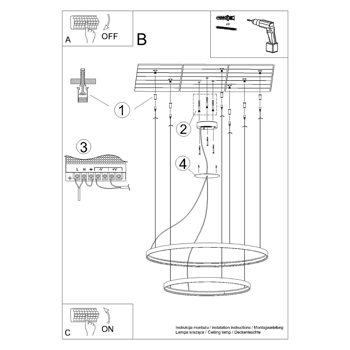 Candelabru RIO 2 55/78 negru LED 4000K