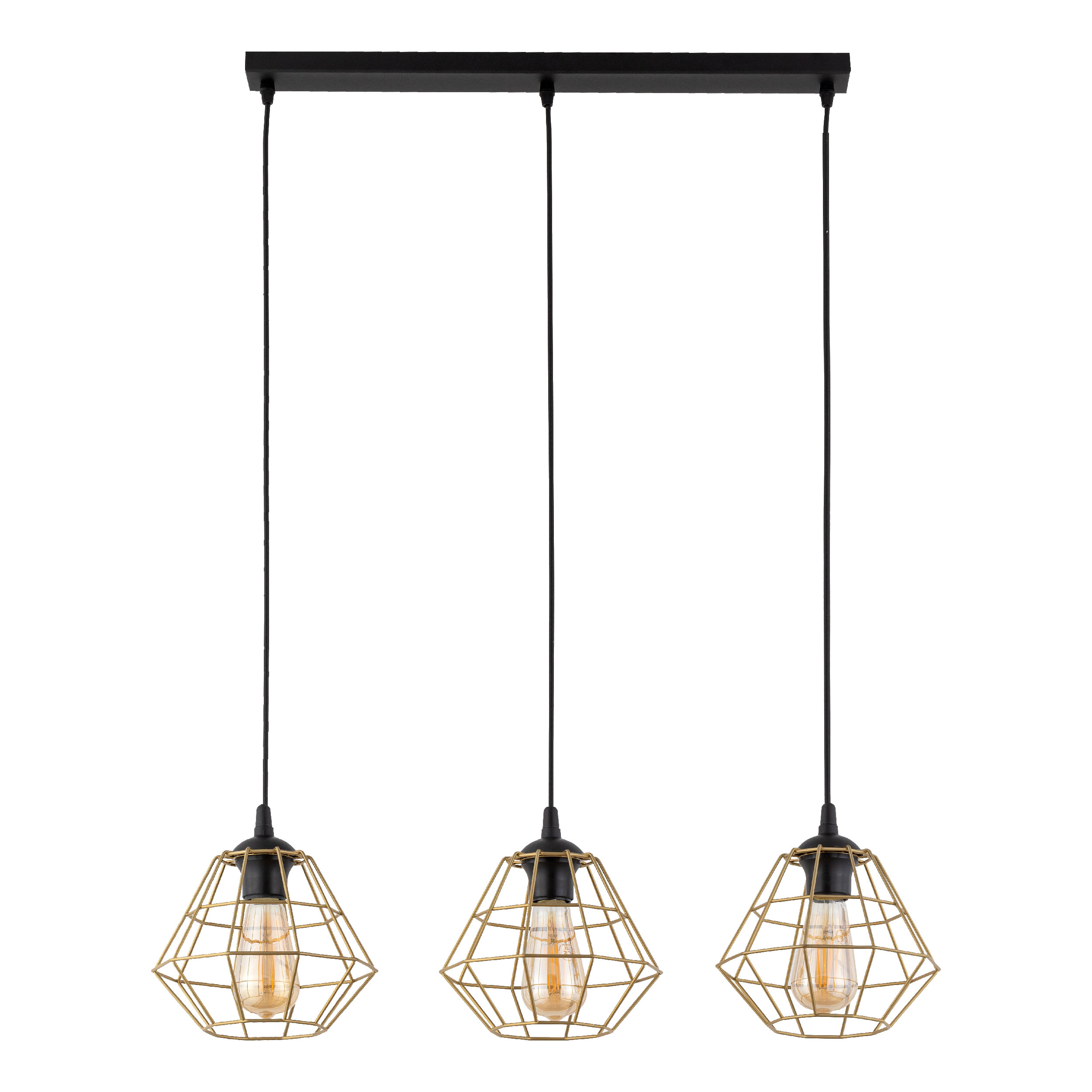 Lampă Suspendată Diamond New Negru/Auriu 3 Prelungitor