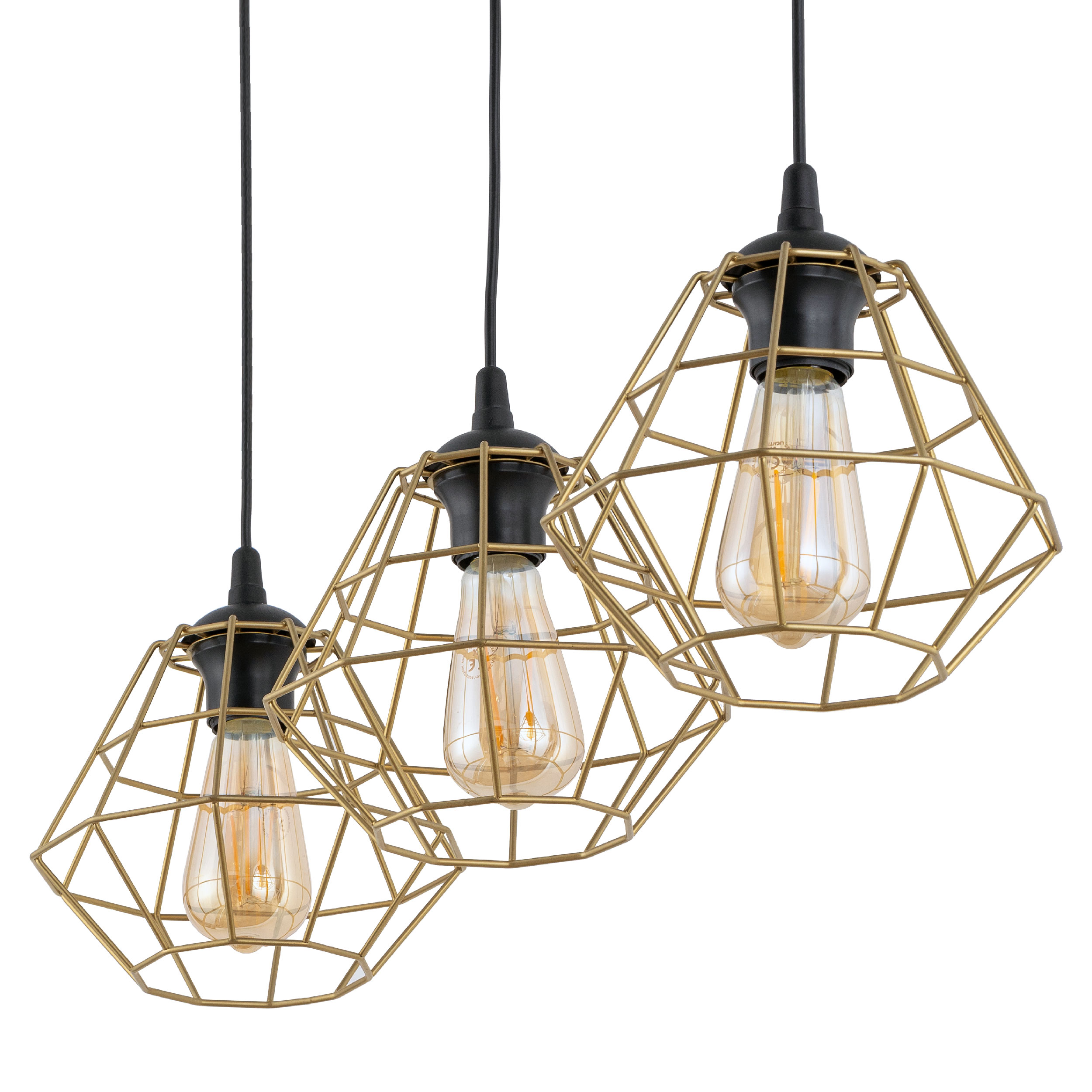 Lampă Suspendată Diamond New Negru/Auriu 3 Prelungitor