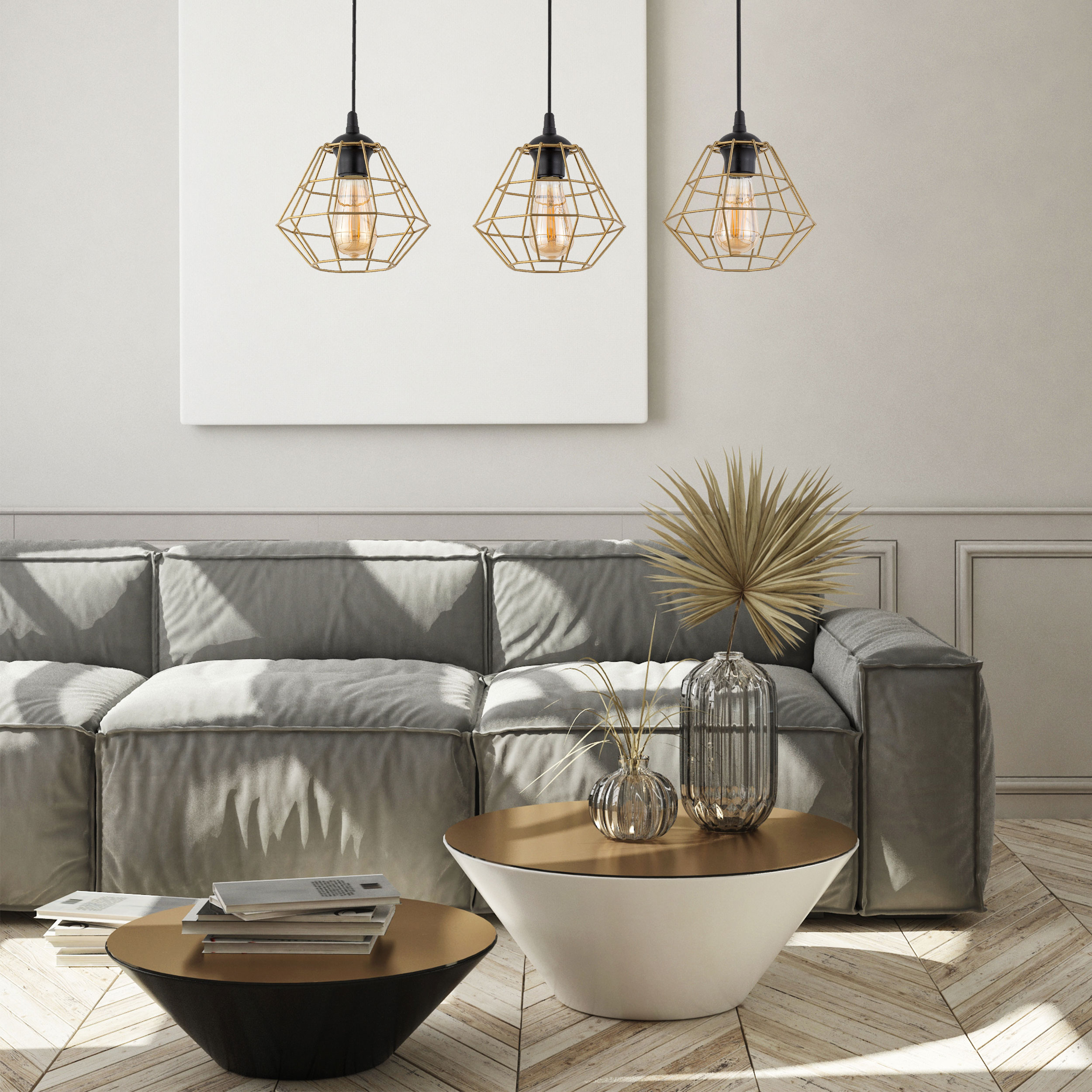 Lampă Suspendată Diamond New Negru/Auriu 3 Prelungitor