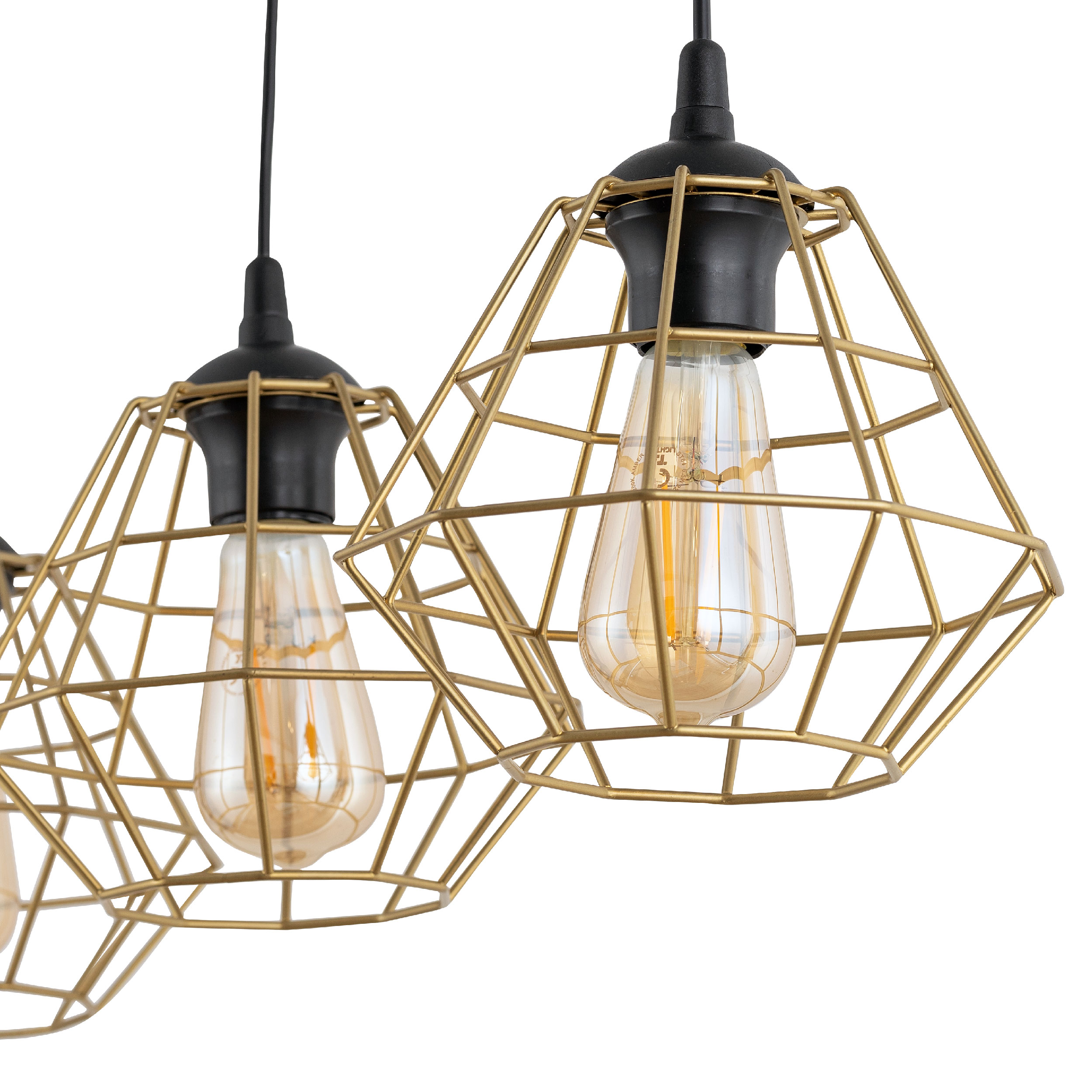 Lampă Suspendată Diamond New Negru/Auriu 3 Prelungitor