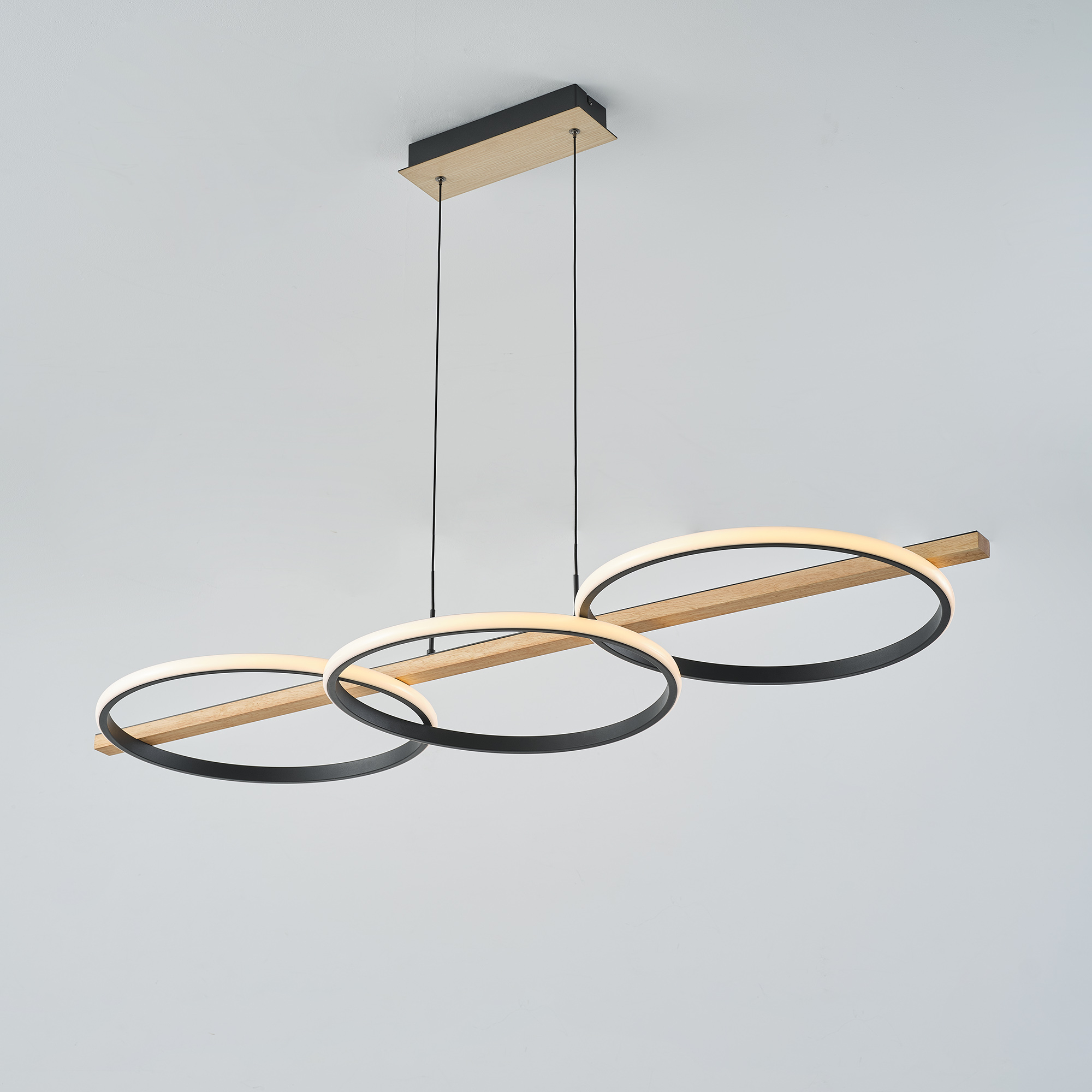 Lampa Suspendata Almeria Negru-Lemn Md3913-3-3Bwlt