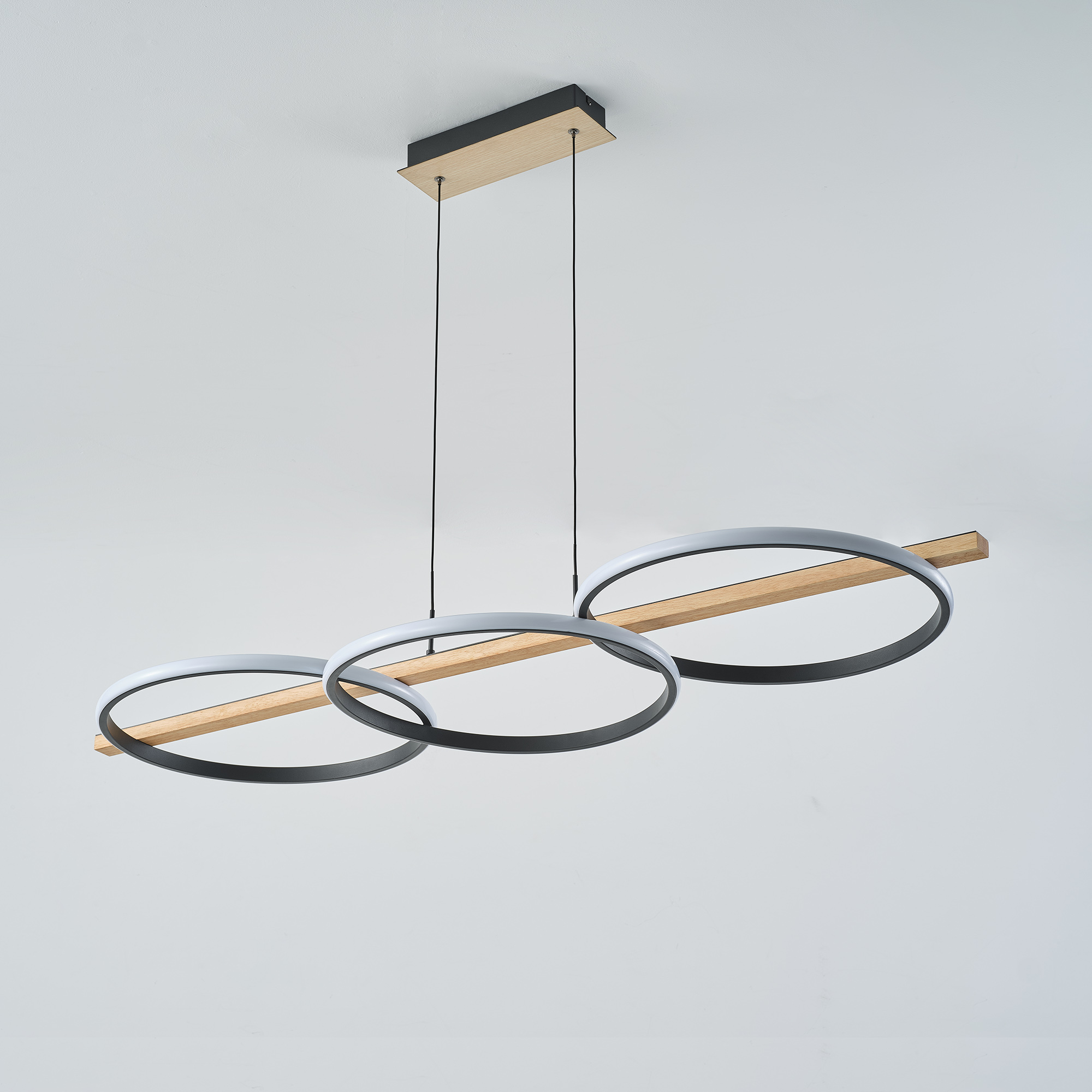 Lampa Suspendata Almeria Negru-Lemn Md3913-3-3Bwlt